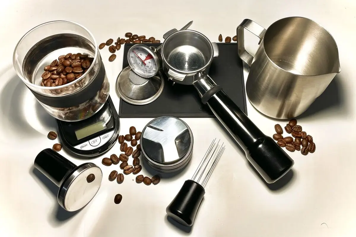 Utensilios de espresso: portafiltro, tamper y granos